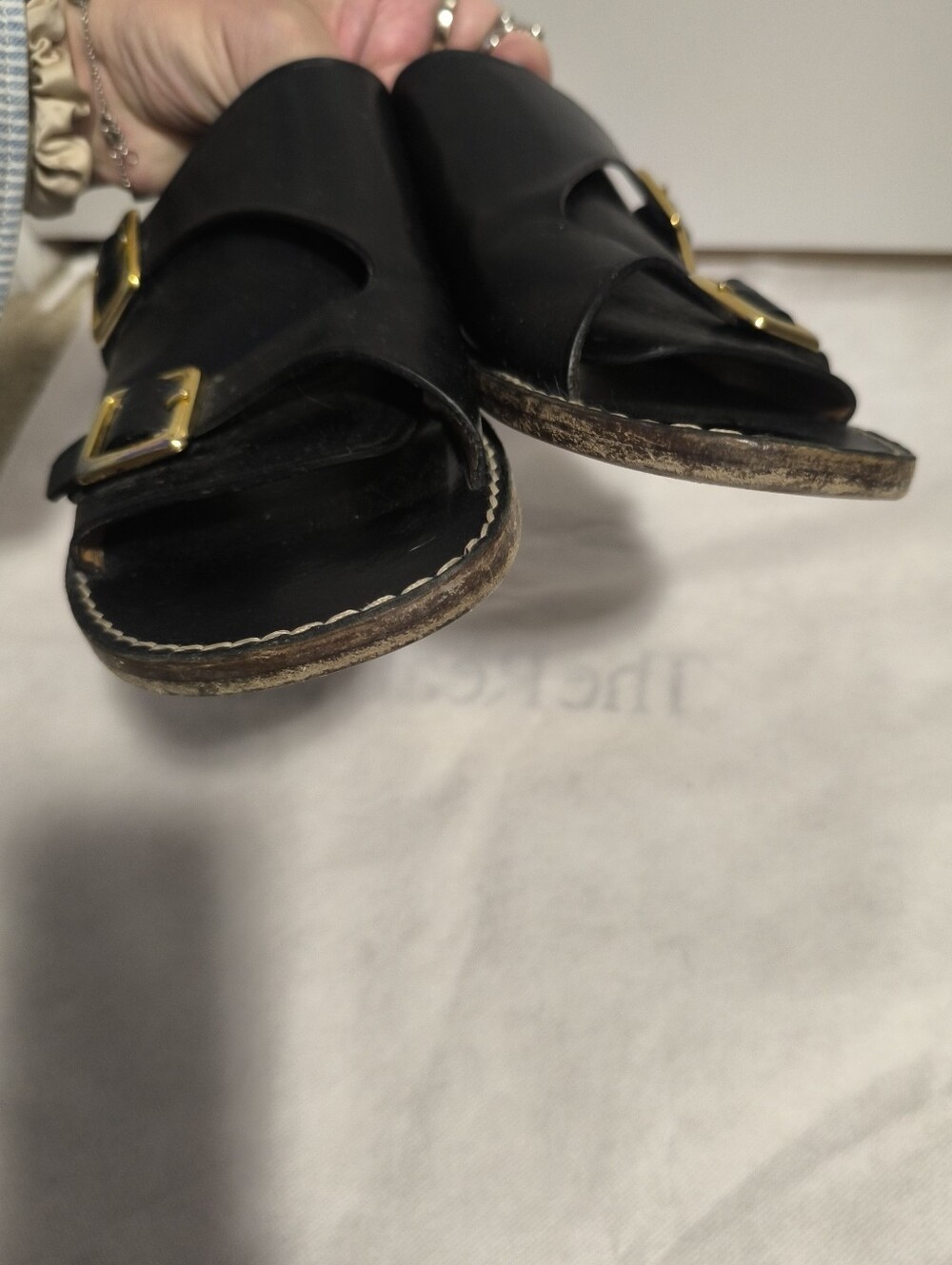 Chloé Wave Black Leather Flat Sandals 38 - Picture 13 of 15